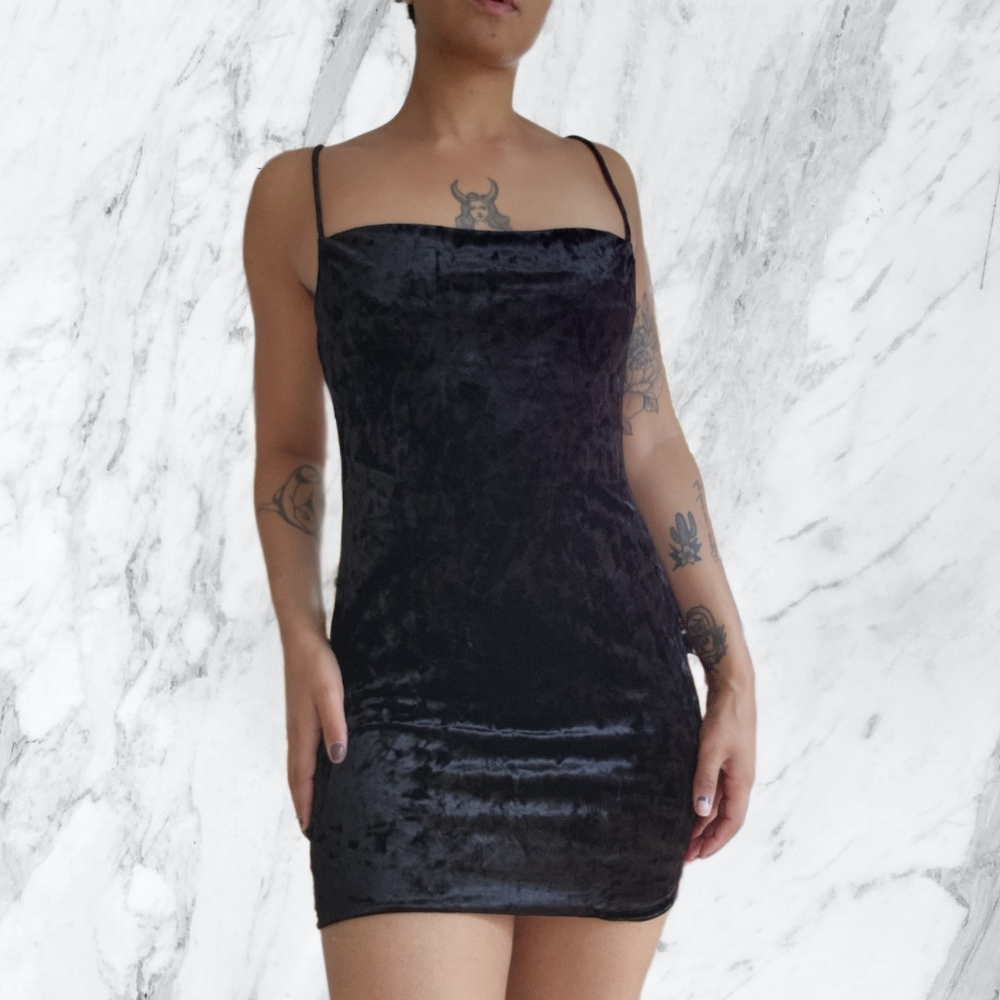 Topshop black velvet mini slip dress sz. 8